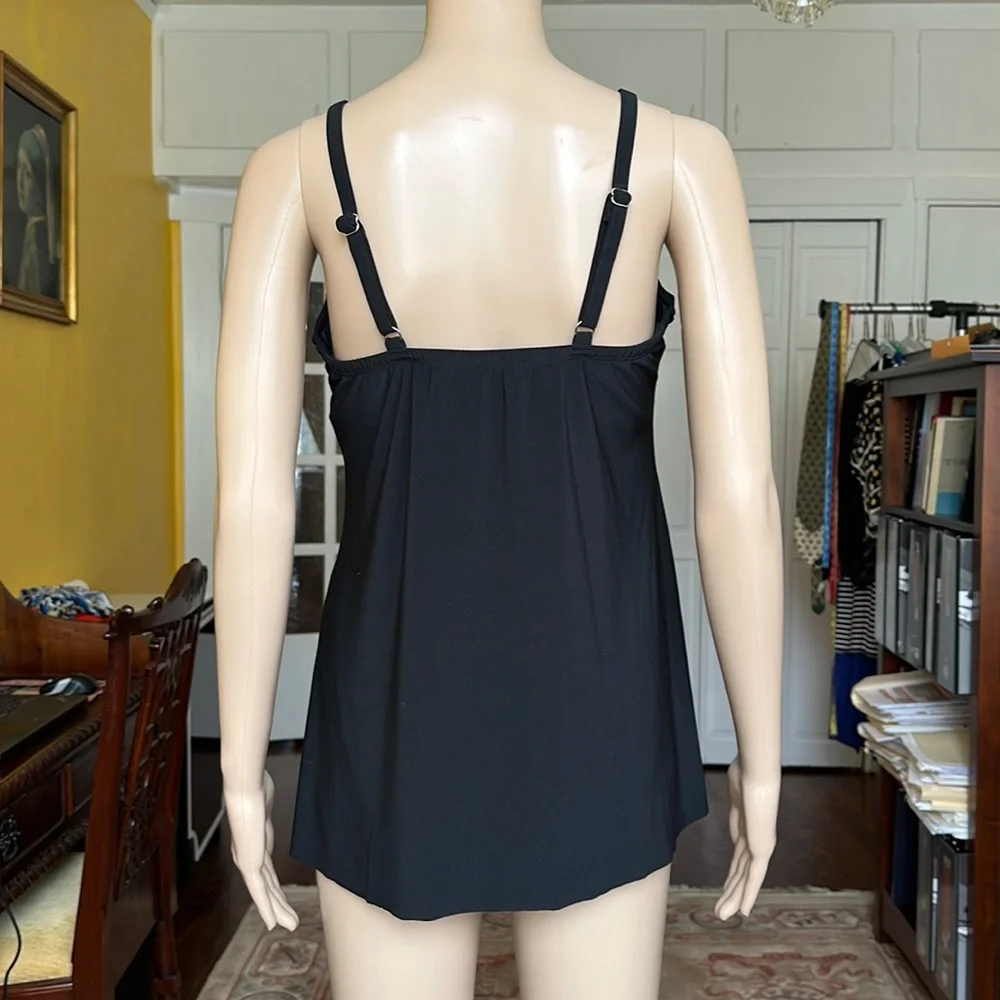 Miraclesuit Marina Black Underwire Plunge Tankini Top Women's Size 10